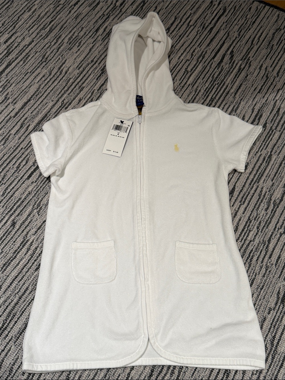 Polo by Ralph Lauren Girls' White Hooded Zip Terry Tunic swim cover up